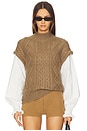 view 1 of 4 Angeline Mixed Media Sweater in Khaki