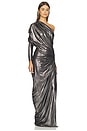 view 2 of 5 One Sleeve Draped Gown in Laminated Black Foil Silver
