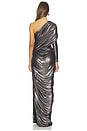 view 4 of 5 One Sleeve Draped Gown in Laminated Black Foil Silver