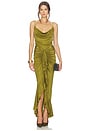 view 1 of 3 Ruffle Strappy Long Dress in Vert Militaire