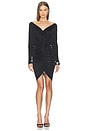 view 1 of 3 V Neck Ruched Short Dress in Black