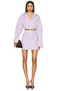 view 1 of 5 Long Sleeve Shirt Dress in White & Purple