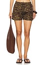 view 1 of 6 Zebra Printed Short in Dark Green & Dark Brown