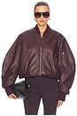 view 1 of 5 Leather Bomber Jacket in Wine