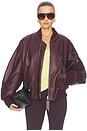 view 2 of 5 Leather Bomber Jacket in Wine