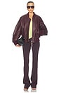 view 5 of 5 Leather Bomber Jacket in Wine