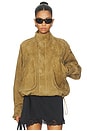 view 1 of 6 Suede Bomber Jacket in Sand