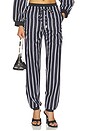 view 1 of 6 Striped Poplin Pant in White & Navy Blue