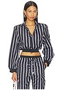 view 1 of 5 Striped Poplin Shirt in White & Navy Blue