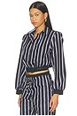 view 2 of 5 Striped Poplin Shirt in White & Navy Blue
