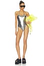 view 1 of 4 Metallic One Piece Swimsuit in Dark Silver
