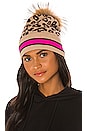 view 1 of 3 Sporty Leopard Hat with Pom Pom in Cork & Atomic Pink Combo