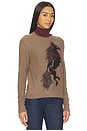 view 2 of 5 Intarsia Horse Crew Sweater With Fringe in Brownie Combo