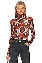 view 1 of 4 Retro Print Sheer Mock in Brown Combo