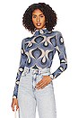 view 1 of 4 Retro Print Sheer Top in Blue Combo