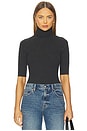 view 1 of 4 Cropped Elbow Sleeve Rib Turtleneck Top in Pepper