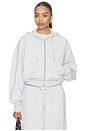 view 2 of 6 SWEAT À CAPUCHE ZIP UP WITH RHINESTONE DRAWCORD in Light Heather Grey