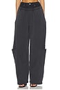 view 1 of 6 PANTALON SWEAT PRESTYLED SLASHED WITH DENIM WAISTBAND in Washed Black