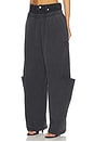 view 3 of 6 PANTALON SWEAT PRESTYLED SLASHED WITH DENIM WAISTBAND in Washed Black