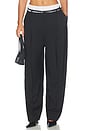 view 1 of 6 PANTALON MID-RISE BELTED TAILORED W/ PRE-STYLED BOXER in Black & White Pinstripe