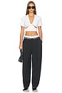 view 6 of 6 PANTALON MID-RISE BELTED TAILORED W/ PRE-STYLED BOXER in Black & White Pinstripe