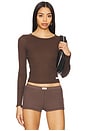 view 1 of 5 Long Sleeve Crewneck Tee in Chocolate Brown