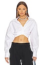 view 1 of 4 Draped Cropped Shirt with Placket Detail in Bright White