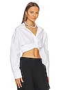 view 2 of 4 Draped Cropped Shirt with Placket Detail in Bright White