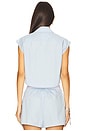 view 3 of 4 Cropped Button Down Sleeveless Shirt With Necklace in Oxford Blue