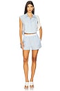 view 4 of 4 Cropped Button Down Sleeveless Shirt With Necklace in Oxford Blue