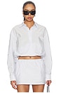 view 1 of 5 Cropped Shirt With Bungee Hem in White & Blue Stripe