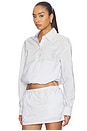 view 2 of 5 Cropped Shirt With Bungee Hem in White & Blue Stripe
