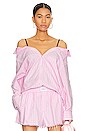 view 1 of 4 Off Shoulder Boyfriend Shirt W/ Charm Bra Strap in Light Pink & White