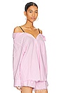 view 2 of 4 Off Shoulder Boyfriend Shirt W/ Charm Bra Strap in Light Pink & White