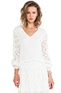 view 1 of 5 Dunn V Neck Crocheted Sleeve Top in White Crochet