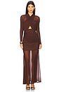 view 1 of 3 VESTIDO LONGO DE MALHA TRANSPASSADO VERIA in Chocolate