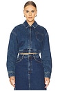 view 2 of 5 Cropped Bomber Denim Jacket in Washed Indigo