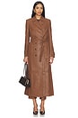 view 1 of 5 Vegan Leather Longline Coat in Chestnut
