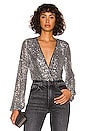 view 1 of 5 Sequin Wrap Bodysuit in Charcoal Sequin