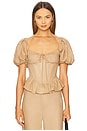 view 1 of 4 Esra Puff Sleeve Corset Top in Latte