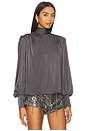 view 2 of 4 Revana Satin Tie Neck Blouse in Charcoal