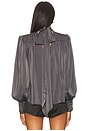 view 3 of 4 Revana Satin Tie Neck Blouse in Charcoal