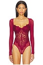 view 2 of 5 Farrah Lace Mesh Bodysuit in Burgundy