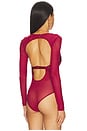 view 4 of 5 Farrah Lace Mesh Bodysuit in Burgundy