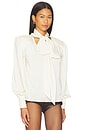 view 2 of 4 Revana Satin Tie Neck Blouse in Ivory