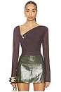 view 1 of 5 Marisol Asymmetric Mesh Top in Chocolate