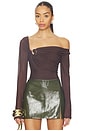 view 2 of 5 Marisol Asymmetric Mesh Top in Chocolate