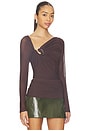 view 3 of 5 Marisol Asymmetric Mesh Top in Chocolate
