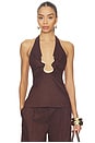 view 1 of 4 Cavarly Linen Halter Top in Chocolate