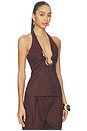 view 2 of 4 Cavarly Linen Halter Top in Chocolate